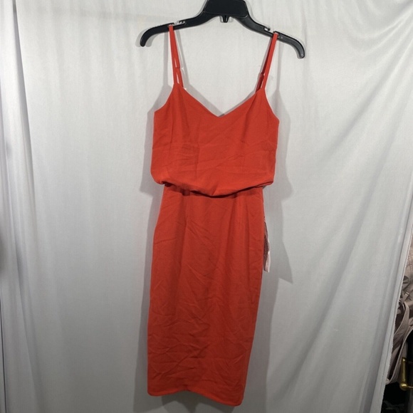 NWT Dress the Population [ XXS ] Alondra Blouson Sheath Dress Poppy‎ Orange - Picture 7 of 14